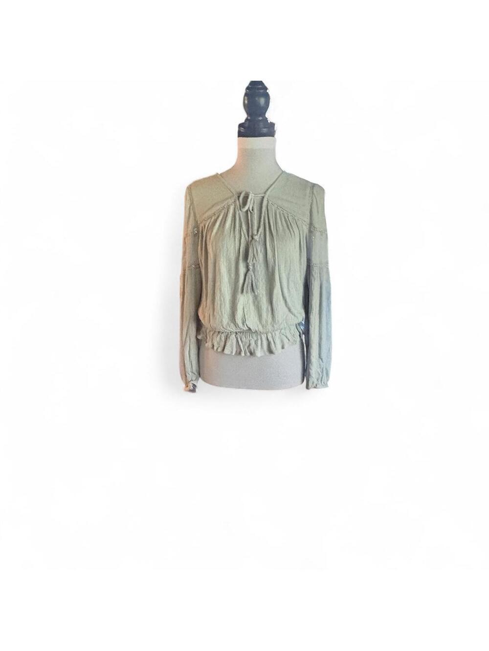 American Eagle Light Blue Tie Front Blouse with Ruffle Details Size S